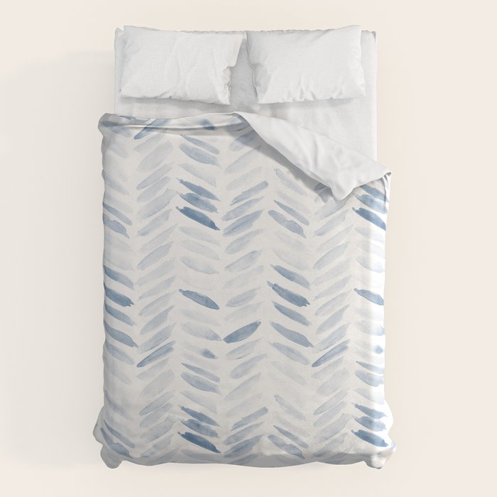 Denim blue watercolor chevron - painted herringbone  Duvet Cover Gallery Image 6