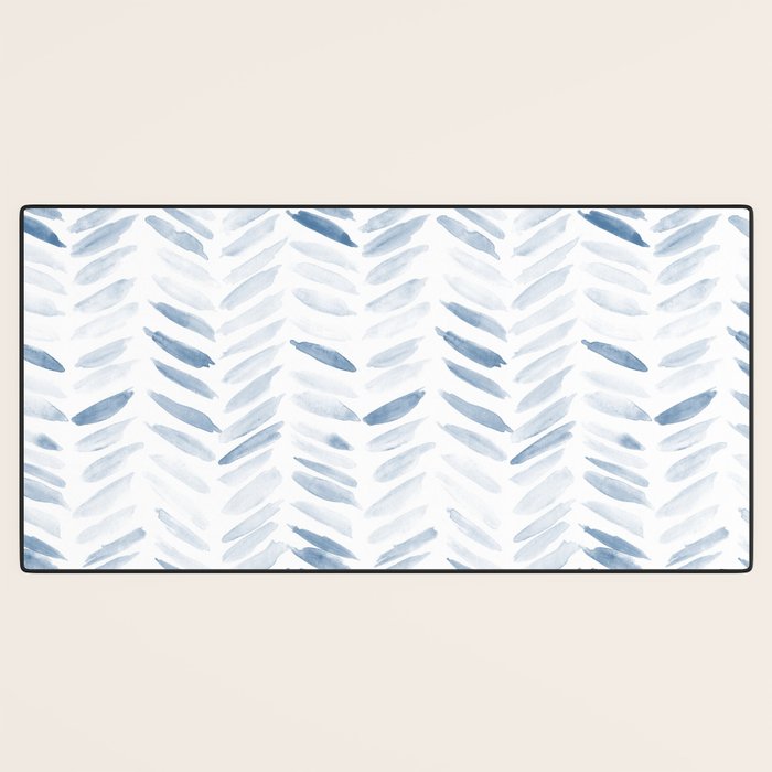 Denim blue watercolor chevron - painted herringbone  Desk Mat Gallery Image 3