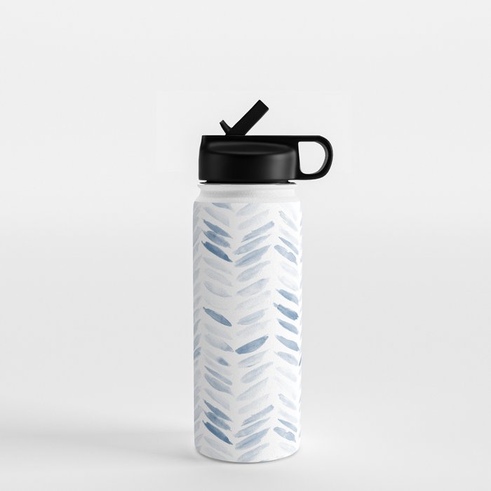 Denim blue watercolor chevron - painted herringbone  Water Bottle Gallery Image 1