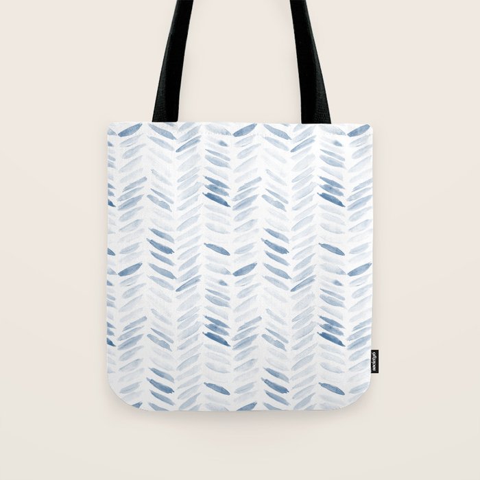 Denim blue watercolor chevron - painted herringbone  Tote Bag Gallery Image 1
