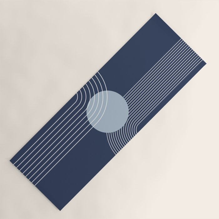 Geometric Lines in night Blue 10 (Rainbow and Sun Abstract) Yoga Mat Gallery Image 1
