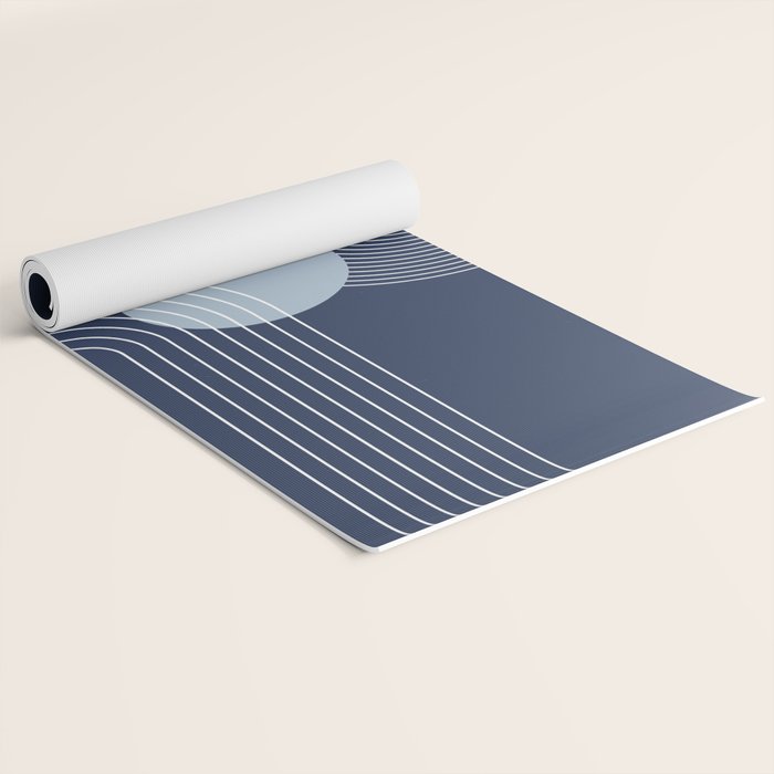 Geometric Lines in night Blue 10 (Rainbow and Sun Abstract) Yoga Mat Gallery Image 2