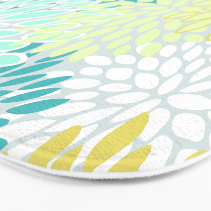Floral Prints, Teal, Turquoise and Yellow Bath Mat Gallery Image 3
