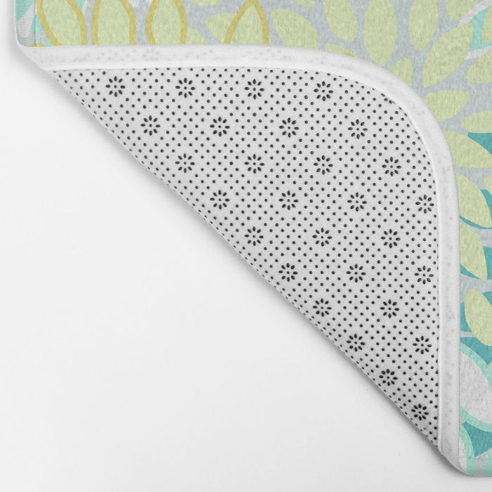 Floral Prints, Teal, Turquoise and Yellow Bath Mat Gallery Image 2