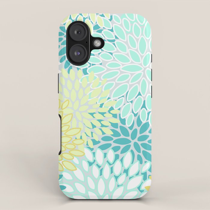 Floral Prints, Teal, Turquoise and Yellow iPhone Case Gallery Image 1