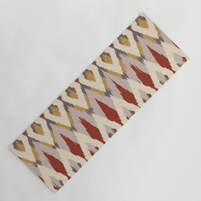 Boho Geometric, Ikat Pattern, Red, Blue, Yellow Yoga Mat Gallery Image 1