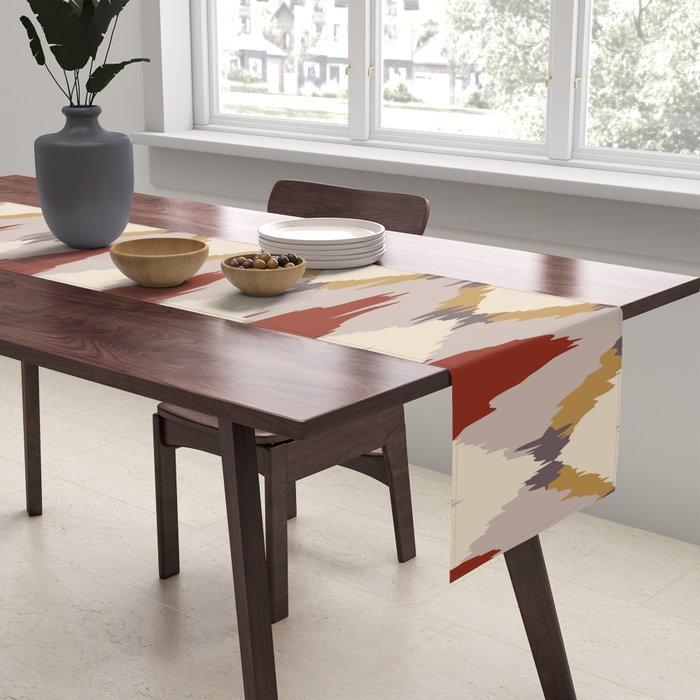 Boho Geometric, Ikat Pattern, Red, Blue, Yellow Table Runner Gallery Image 2