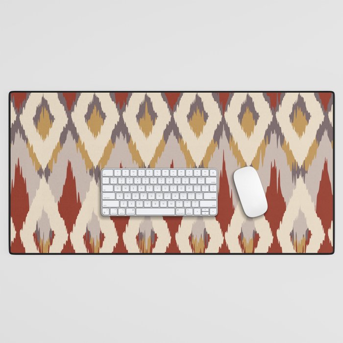 Boho Geometric, Ikat Pattern, Red, Blue, Yellow Desk Mat Gallery Image 1