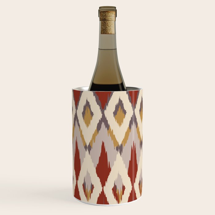 Boho Geometric, Ikat Pattern, Red, Blue, Yellow Wine Chiller Gallery Image 2