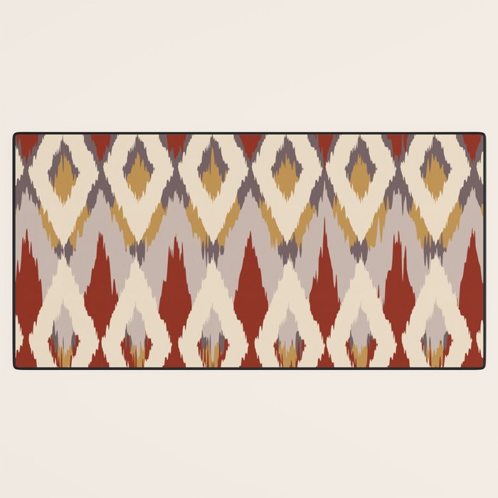 Boho Geometric, Ikat Pattern, Red, Blue, Yellow Desk Mat Gallery Image 3