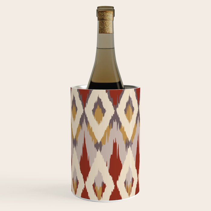 Boho Geometric, Ikat Pattern, Red, Blue, Yellow Wine Chiller Gallery Image 3