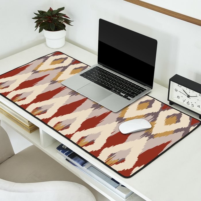 Boho Geometric, Ikat Pattern, Red, Blue, Yellow Desk Mat Gallery Image 2
