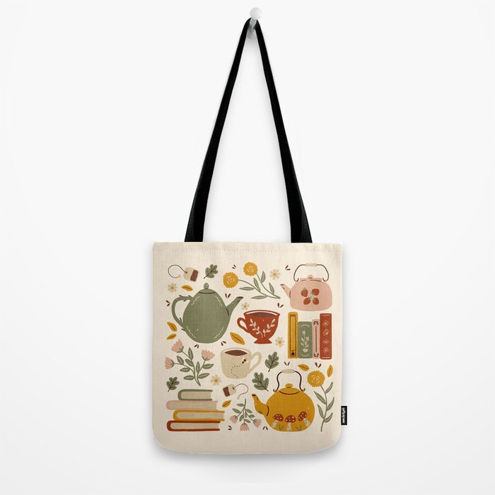 Flowery Books and Tea Tote Bag Gallery Image 2
