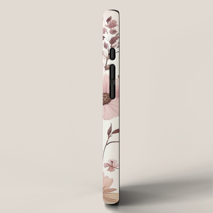 Watercolor Field Flowers and Leaves Pink Blush Cream All Over iPhone Case Gallery Image 2