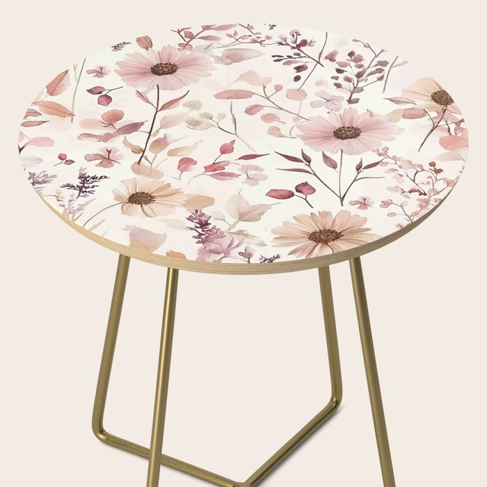 Watercolor Field Flowers and Leaves Pink Blush Cream All Over Side Table Gallery Image 2