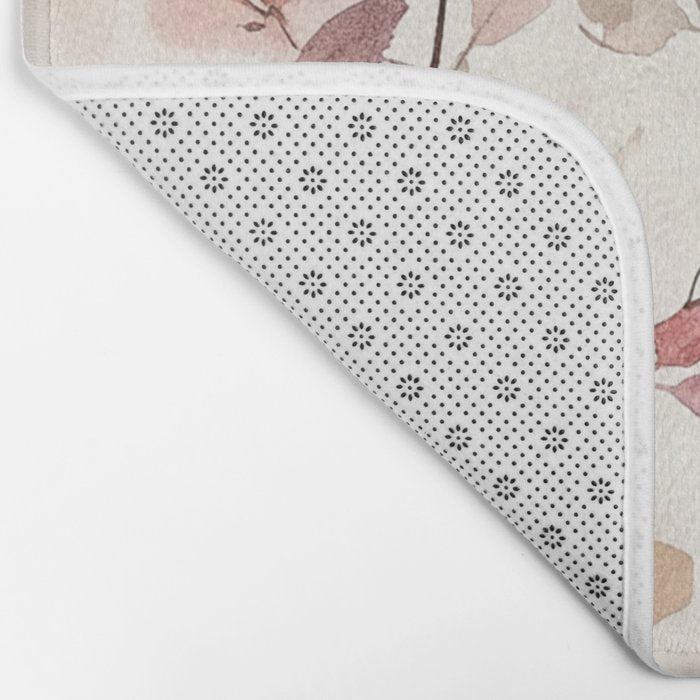 Watercolor Field Flowers and Leaves Pink Blush Cream All Over Bath Mat Gallery Image 2