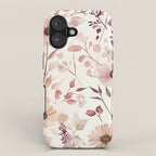 Watercolor Field Flowers and Leaves Pink Blush Cream All Over iPhone Case Gallery Image 1