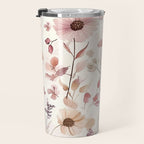 Watercolor Field Flowers and Leaves Pink Blush Cream All Over Travel Mug Gallery Image 3