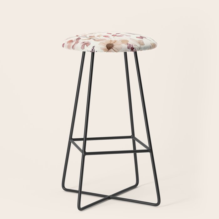 Watercolor Field Flowers and Leaves Pink Blush Cream All Over Stool Gallery Image 1