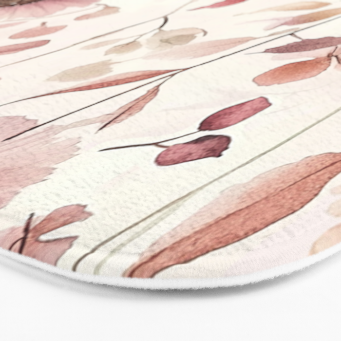 Watercolor Field Flowers and Leaves Pink Blush Cream All Over Bath Mat Gallery Image 3