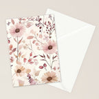 Watercolor Field Flowers and Leaves Pink Blush Cream All Over Stationery Card Gallery Image 2