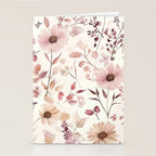 Watercolor Field Flowers and Leaves Pink Blush Cream All Over Stationery Card Gallery Image 2