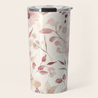 Watercolor Field Flowers and Leaves Pink Blush Cream All Over Travel Mug Gallery Image 1