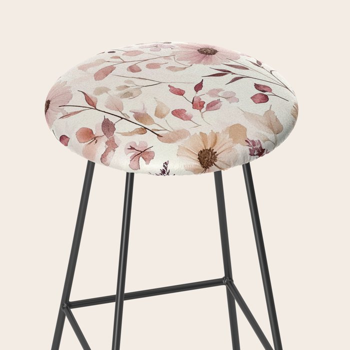 Watercolor Field Flowers and Leaves Pink Blush Cream All Over Stool Gallery Image 2