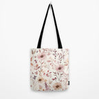 Watercolor Field Flowers and Leaves Pink Blush Cream All Over Tote Bag Gallery Image 2