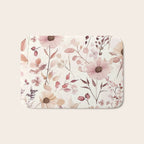 Watercolor Field Flowers and Leaves Pink Blush Cream All Over Bath Mat Gallery Image 1