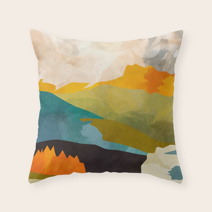 landscape mountains abstract minimal art Throw Pillow Gallery Image 1