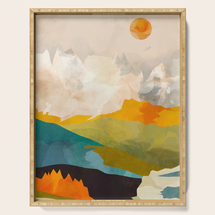 landscape mountains abstract minimal art Serving Tray Gallery Image 1