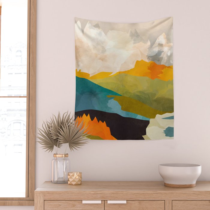 landscape mountains abstract minimal art Wall Tapestry Gallery Image 2