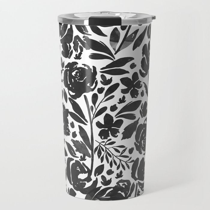 Simple black and white flower garden Travel Mug Gallery Image 1