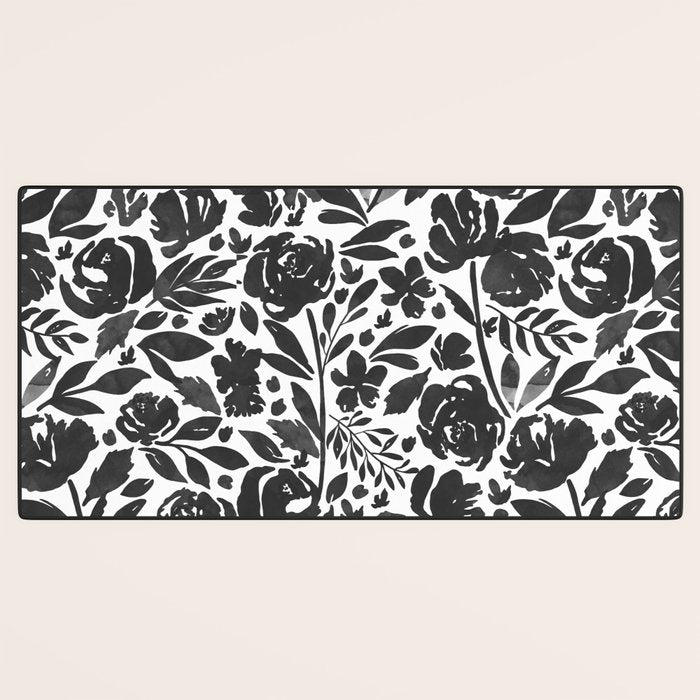 Simple black and white flower garden Desk Mat Gallery Image 3