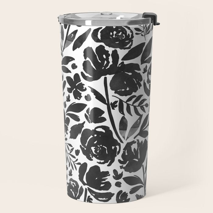 Simple black and white flower garden Travel Mug Gallery Image 2
