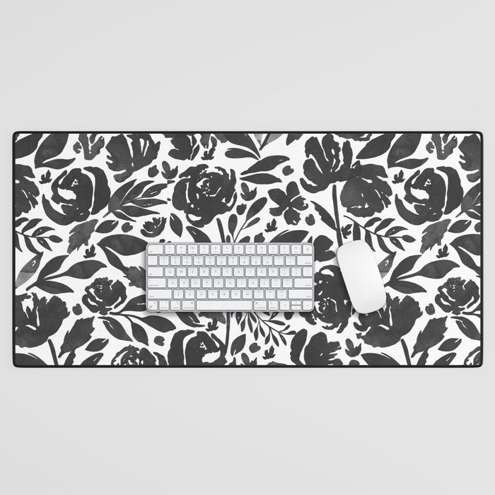 Simple black and white flower garden Desk Mat Gallery Image 1