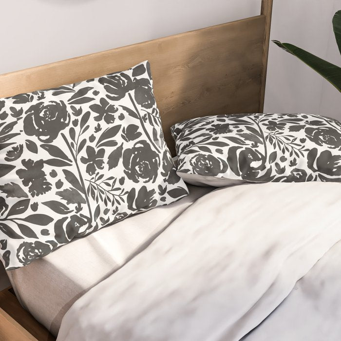 Simple black and white flower garden Pillow Sham Gallery Image 2