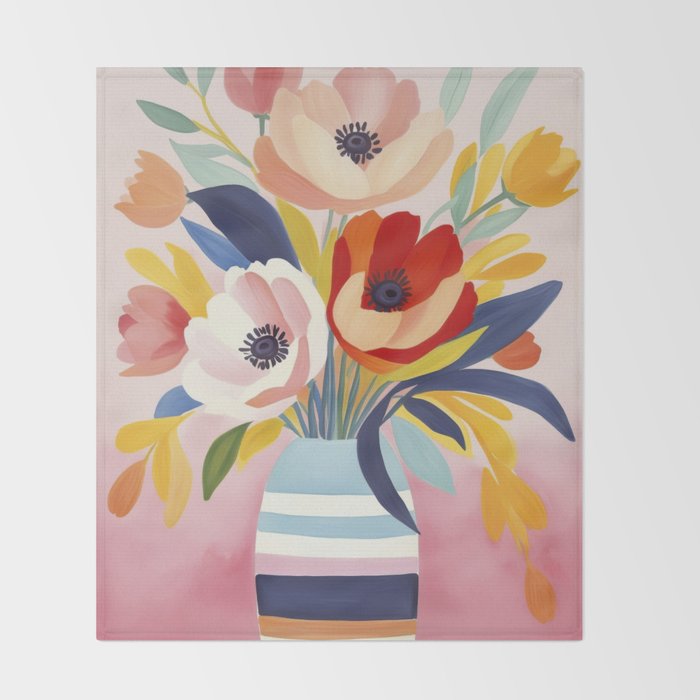 June Petals Happy Summer Bouquet Throw Blanket Gallery Image 2
