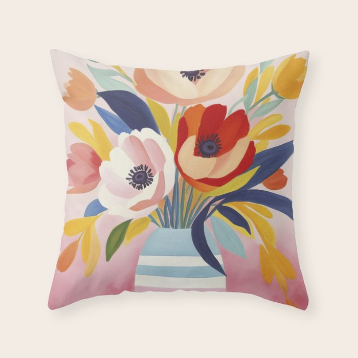 June Petals Happy Summer Bouquet Throw Pillow Gallery Image 1