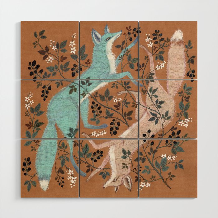 Blackberry Foxes Wood Wall Art Gallery Image 1