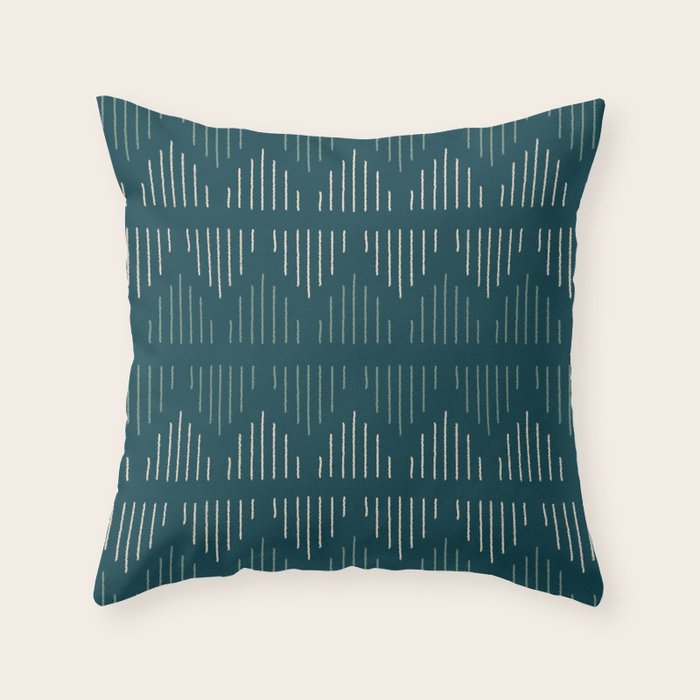 Minimalist Mudcloth 3 in Cream and Olive on Teal Throw Pillow Gallery Image 6