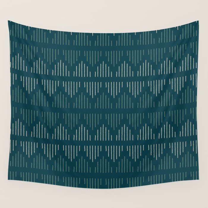 Minimalist Mudcloth 3 in Cream and Olive on Teal Wall Tapestry Gallery Image 4