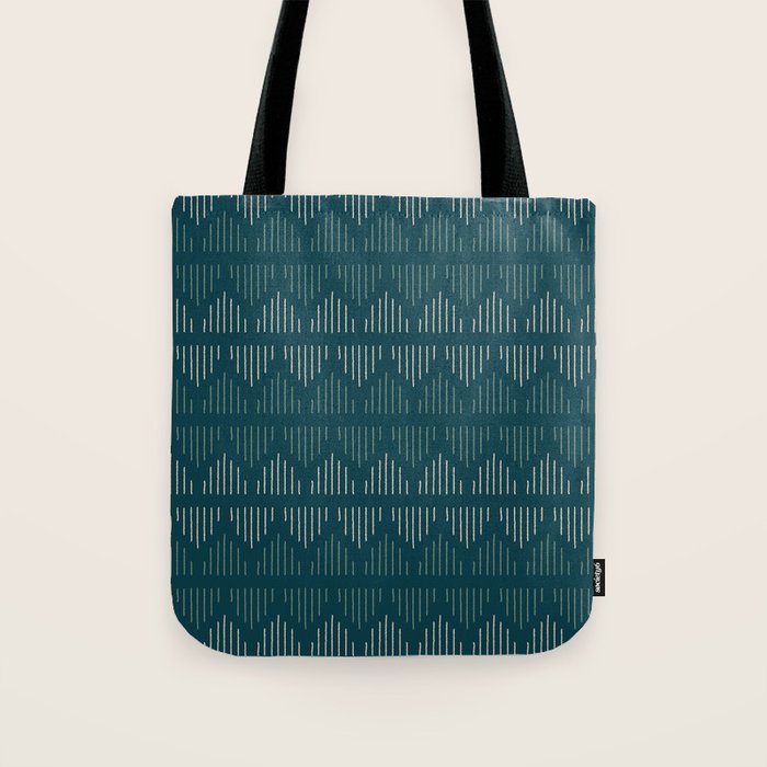 Minimalist Mudcloth 3 in Cream and Olive on Teal Tote Bag Gallery Image 1