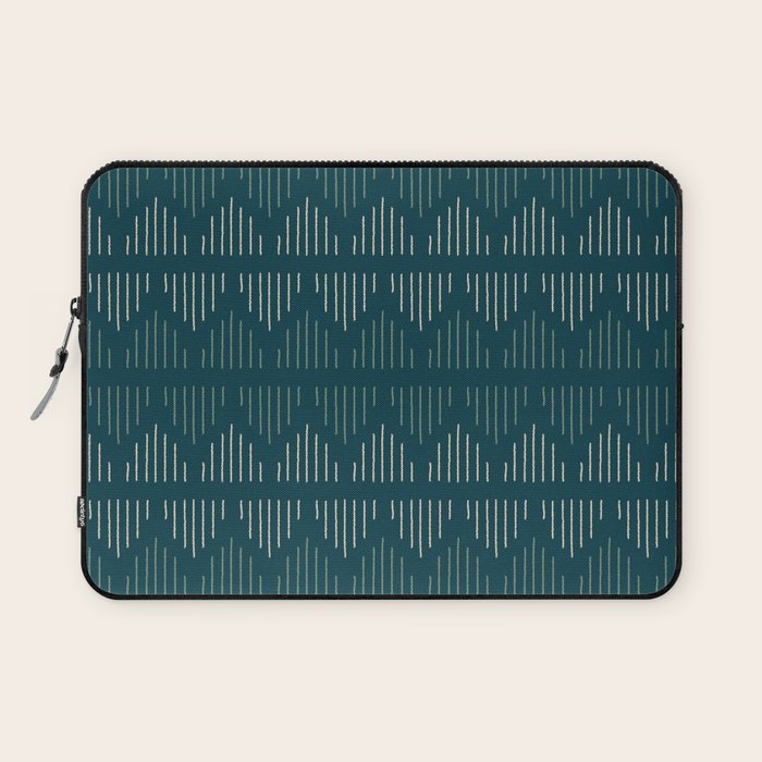 Minimalist Mudcloth 3 in Cream and Olive on Teal Laptop Sleeve Gallery Image 1