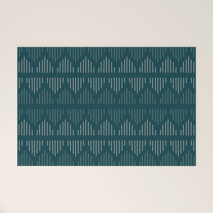 Minimalist Mudcloth 3 in Cream and Olive on Teal Welcome Mat Gallery Image 1