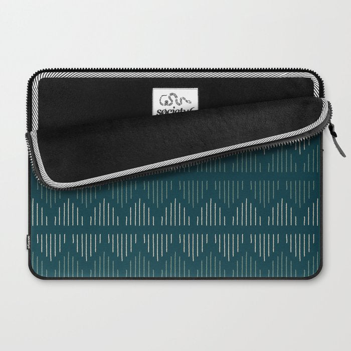 Minimalist Mudcloth 3 in Cream and Olive on Teal Laptop Sleeve Gallery Image 2