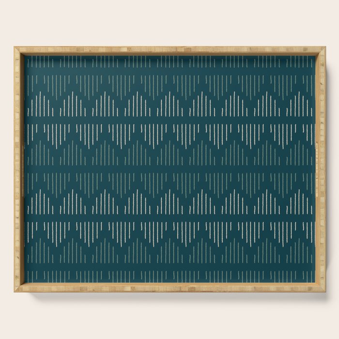 Minimalist Mudcloth 3 in Cream and Olive on Teal Serving Tray Gallery Image 1