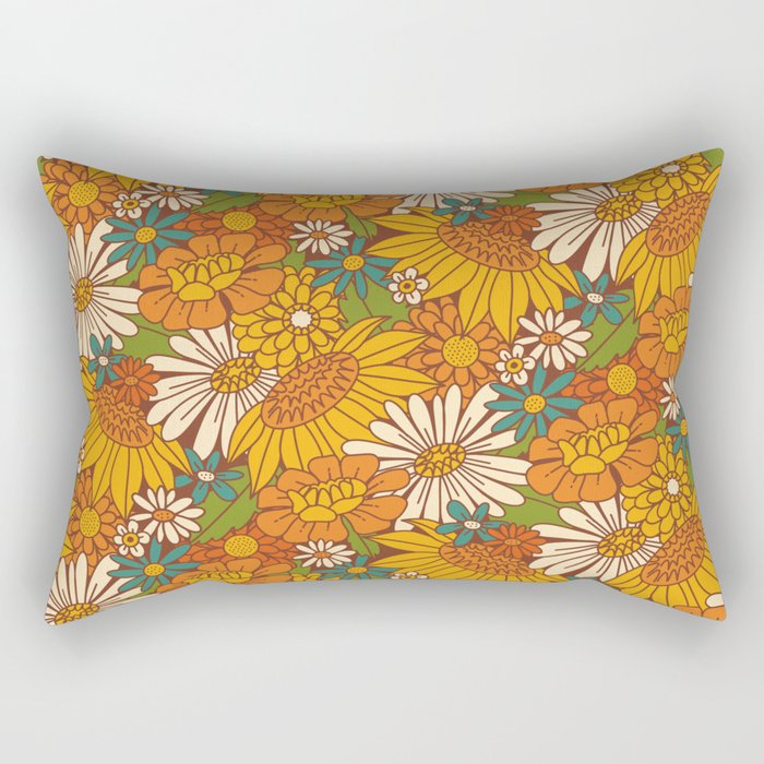 70s Retro Floral Rectangular Pillow Gallery Image 1