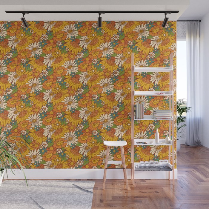 70s Retro Floral Wall Mural Gallery Image 1